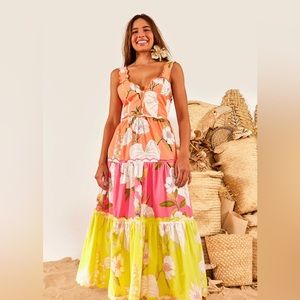 Farm Rio Neon Midi Tiered Dress NWT and the Box